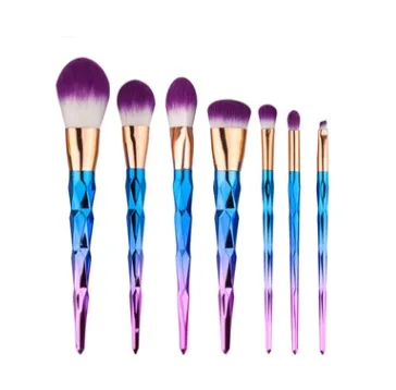Stunning 7-piece Diamond Makeup Brush Set featuring nylon bristles and electroplated handles for a professional flawless makeup application.