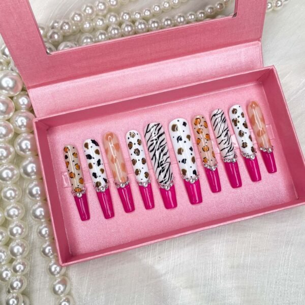 GGDDSHA Nails 10pcs Handmade Press On Nails -GlitterGold Diamond Extra Long Stiletto Reusable Gel UV FinishedFalse Nails, Designer Fashion 3D Hand-painted Nails ,Diamond Zebra