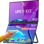 Professional stacked laptop monitor with vertical dual screen and touch functionality.