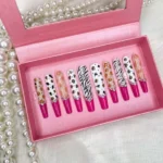 Luxury handmade press on nails with 3D Diamond Zebra design.