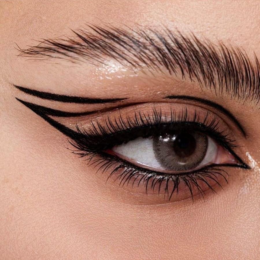 Precision 1ml Waterproof Liquid Eyeliner showing a sharp black wing application on the upper lash line for professional eye makeup.