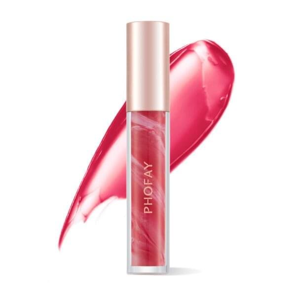 Rose Blooming Hydrating Lip Gloss 3.8ml tube showing a glossy, moisturizing finish on soft smooth lips for lip makeup.