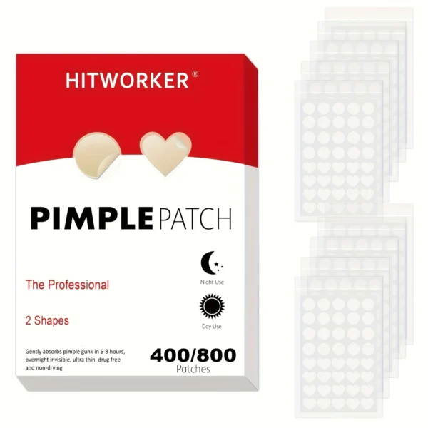 400/800pcs HITWORKER Hydrocolloid Acne Patches, 2 Sizes, Day & Night Use, Beige, Oil Control, Fragrance-Free