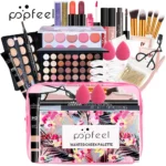 Professional POPFEEL all-in-one makeup kit including eyeshadow palette foundation lip gloss and brushes for a complete flawless makeup look