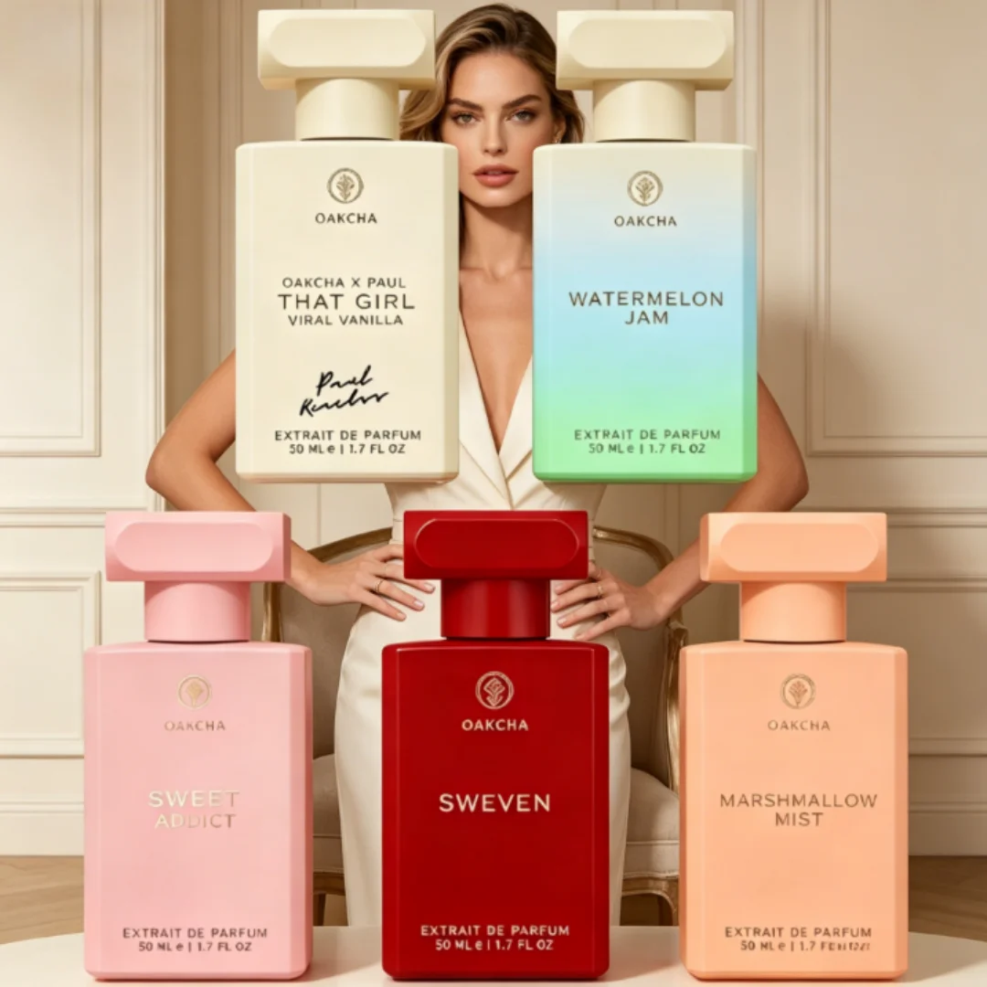 luxury-floral-gourmand-perfume-long-lasting-oil Luxury Floral Gourmand Perfume with Rose, Jasmine, and Marshmallow notes, alcohol-free high-concentration fragrance oil for women and unisex wear.