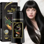 Instant gray hair coverage shampoo for natural black hair color restoration.