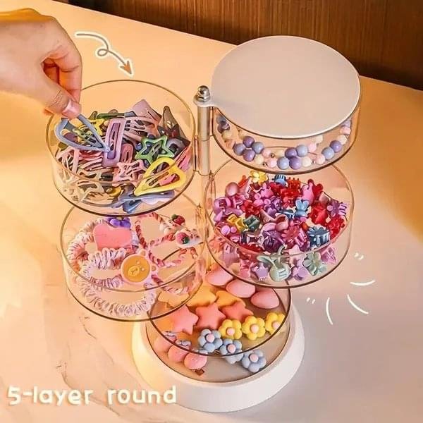 1pc Cosmetic Organizer, Plastic 360° Rotating Vanity Storage With Clips, Multi-Tiered For Makeup, Jewelry & Accessories, Freestanding Brushed Finish, <27 Inches Height, <3.2 Cubic Feet Capacity - Image 1