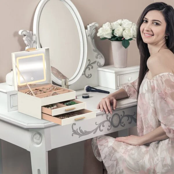 Best LED mirror jewelry box 2026 with 3-layer organization and dimmable light