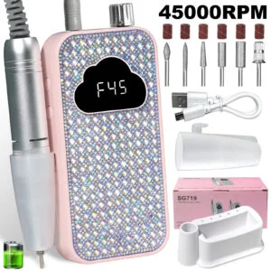 Professional 45,000 RPM glitter cordless nail drill for acrylic and gel removal