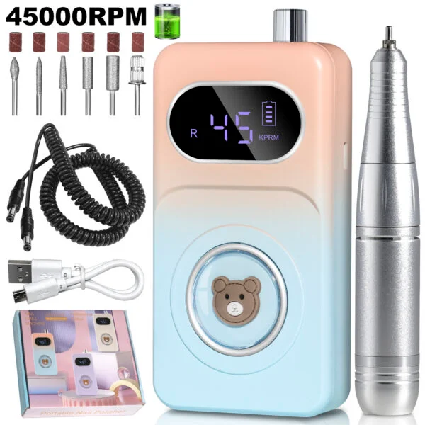 Professional 45000RPM portable electric nail drill for acrylic and gel nails.