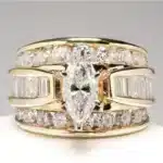 Marquise Cut Womens Ring with Round Brilliant Side Stones Elegant Fashion Jewelry